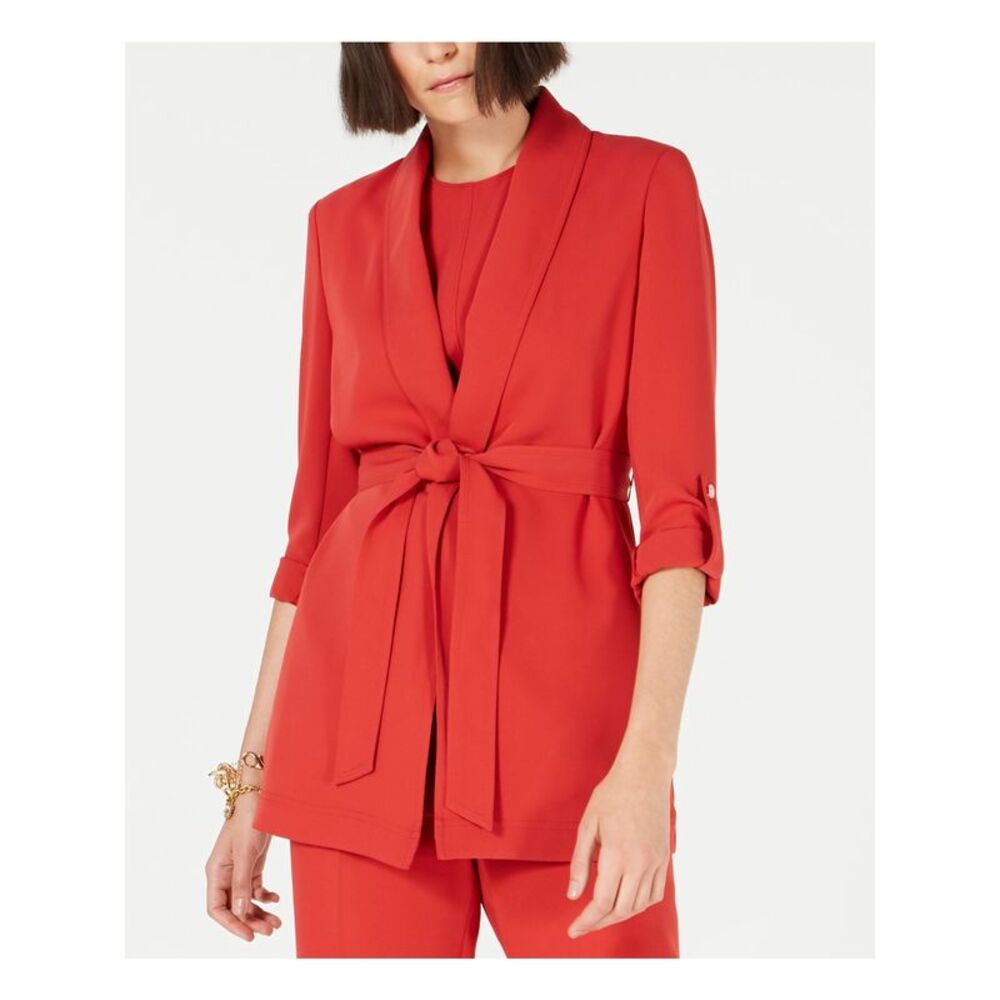 BAR III Womens Red Stretch Pocketed Tie Shawl Collar Suit Jacket S